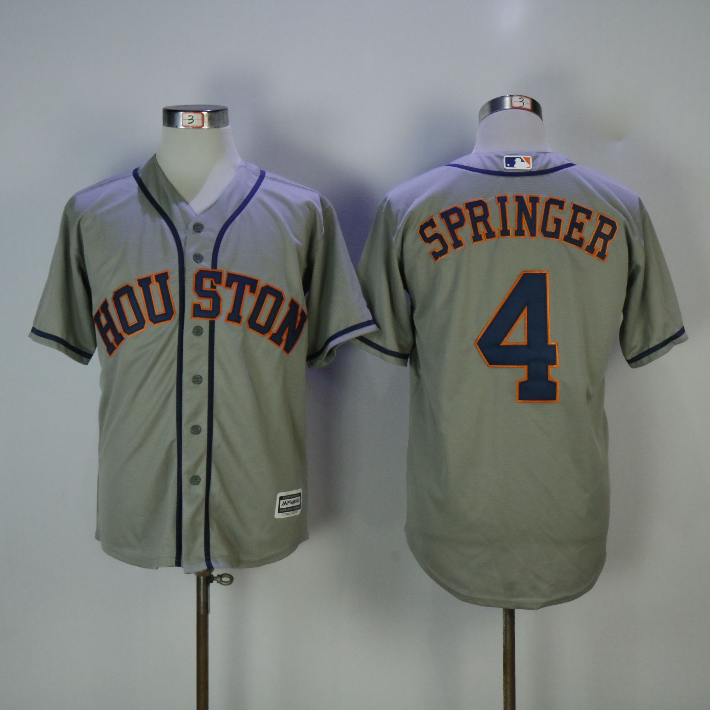 Men Houston Astros #4 Springer Grey Game MLB Jerseys